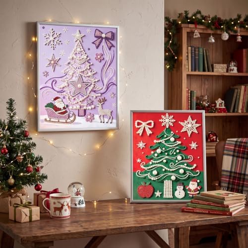 FunooFuno 2 Pcs Christmas Decor Pearl Diamond Art Kits for Adult, 16" x 20"