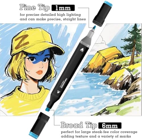 120 Colors Dual Tip Alcohol Markers, Dual Tips Art Markers, Permanent Sketch Marker Set for Adults Coloring, Painting, Sketching, Illustrations