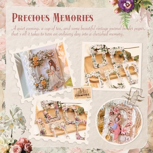 40Pcs Scrapbook Supplies Decor Papers, Floral Frames Junk Journal Supply