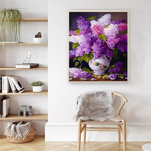 Artunion Blue Lilac in a Vase Paint by Numbers Kit for Adults,Purple Flower Paint by Number Kits, DIY Acrylic Painting Paint by Number Kits on Canvas Arts Craft for Home Wall Decor 16x20 Inch