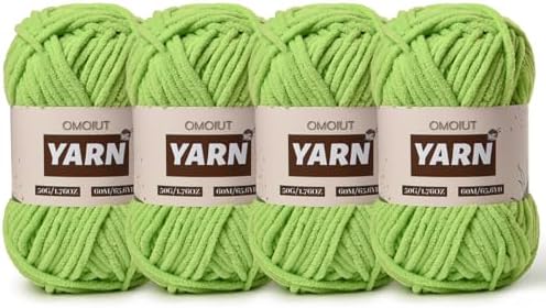 4 Packs Plush Chenille Chunky Crochet Yarn - Baby Yarn for Crocheting Soft - Velvet Yarns Knitting for Blankets Crafts - Fluffy Amigurumi Yarns 200g/262.5yds (4 Grass Green)