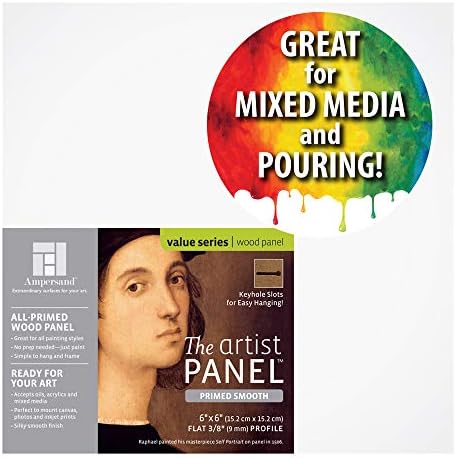 Ampersand Artist Panel Primed Smooth Surface for Painting, Pouring and Mixed-Media, 3/8 Inch Depth, 6x6 Inch (PWP9M0606)