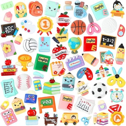 60Pcs Back to School Flatback Charms,Pencil Book Resin Craft Charms