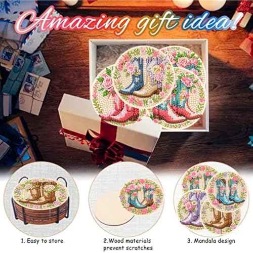 8 Pack Diamond Art Coasters, Boots Diamond Painting Coasters