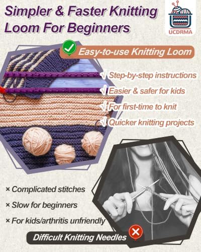 UCDRMA Adjustable Loom Knitting Kit, Up to 21 Different Sizes and Shapes Knitting Loom for Blankets/Scarves/Hats, Infinity Loom Crochet with 12 Yarn & Instructions, Flexible Yarn Loom for Beginners