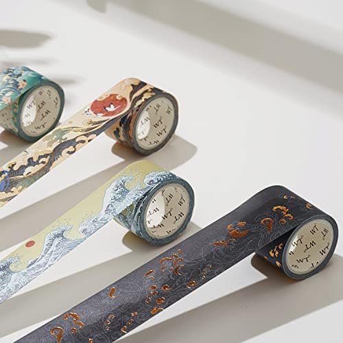 WT Waves of Rebun Washi Tape Set, 4 Rolls, Gold Foil, Decorative Masking Tape, Bujo Planner Supplies, DIY Crafts Tape, Adhesive Wrapping Tape, Paper Tape, Journaling Gifts