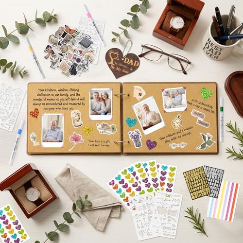 CY2SIDE Grandpa Memorial Gifts Photo Album – 110PCS In Loving Memory of Grandpa Wooden Scrapbook Kit Sympathy Gift for Loss of Grandfather, Bereavement Grief Album for Father’s Day & Grieving Family