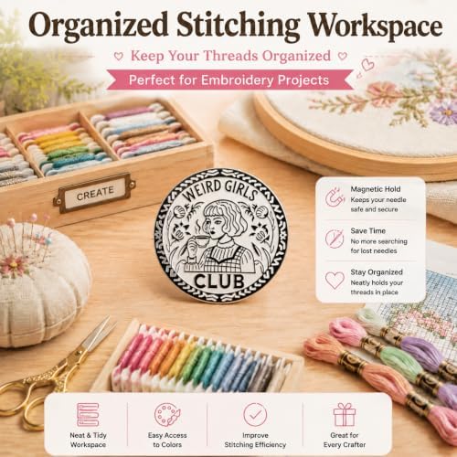 Needle Minder for Keeping Sewing & Embroidery Needles – Magnetic Needlepoint Holder, Cross Stitch Supplies – Secure & Decorative Needle Minders for Stitching & Crafting (Weird Girls Club)
