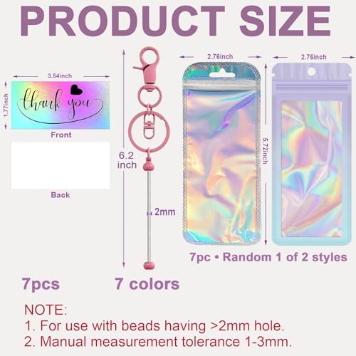 42/84/126 Pcs Beadable Keychain Bars Bulk Blank DIY Beaded Keychain Making Supplies with Bag Thank You Card