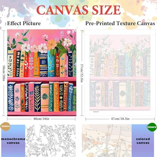 ajepon Bookshelf Paint by Numbers Kit for Adults - Painting by Number Kits Book, Books Adults Paint by Numbers Kits on Canvas Without Frame Oil Painting for Home Wall Decor 16X20inch