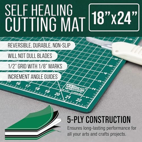 U.S. Art Supply 18"x24" Self-Healing Cutting Mat 5-Ply Green/Black | Double-Sided Green/Black Craft Mat, Non-Slip Cutting Mats for Crafts, Sewing, Quilting, Scrapbooking