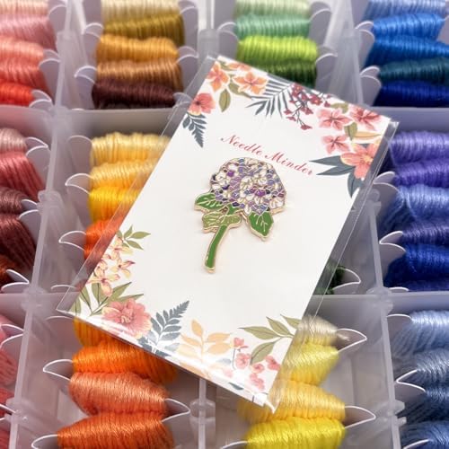 Needle Minder for Keeping Sewing & Embroidery Needles – Magnetic Needlepoint Holder, Cross Stitch Supplies – Secure & Decorative Needle Minders for Stitching & Crafting (Purple Hydrangea)