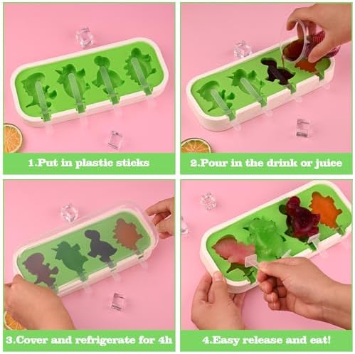 2 Pack Silicone Popsicle Molds, Cars, Ships, Train, Rocket and Dino Shapes