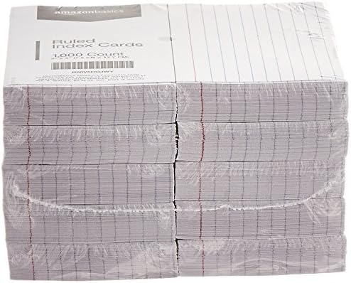 Amazon Basics Ruled Lined Index Cards for Study, Notes and Recipes, White, 3" x 5", 1,000 Count (10 Pack of 100)