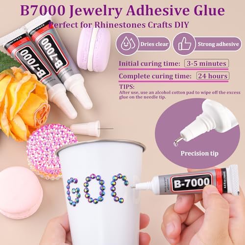 Resin Jelly Rhinestones for Crafting with B7000 Jewelry Glue, 2 Boxes Purplish Black AB Flatback Crystals with 2Pcs 10ml Glue, Bedazzling Non Hotfix Gems for DIY Tumblers Clothing Shoes Manicure