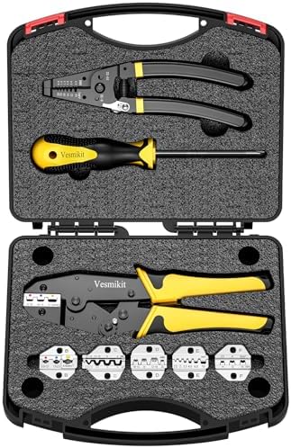 Crimping Tool Set 8PCS - Ratchet Wire Crimping Tool for Heat Shrink,Insulated Nylon,Non-Insulated,wire ferrules,Open Barrel Terminals,Solar Connectors - Crimper with 6 Interchangeable Die
