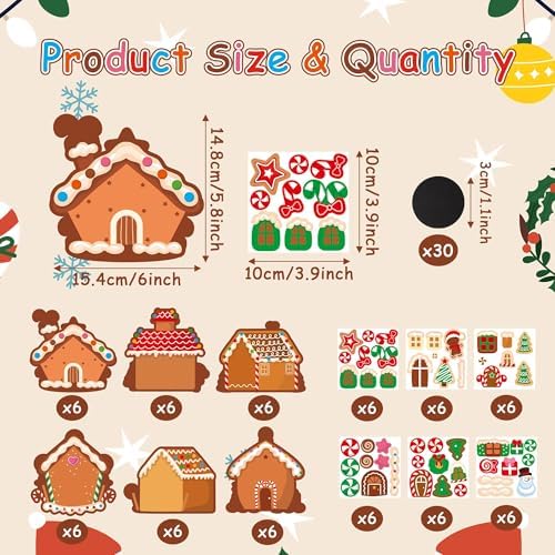 Haooryx DIY Christmas Gingerbread Magnet Craft Kit - 30Set Make Your Own Christmas Gingerbread House Decoration Sticker Paper Craft for Kid School Art Project Refrigerator Bulletin Board Holiday Decor