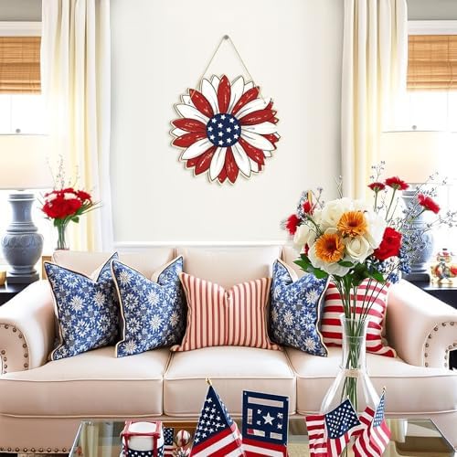 Large 12" Wooden Spring Ornaments to Paint Star Crafts, DIY Blank Unfinished 4th of July Door Sign Wreaths for Front Door Plaque 250th Anniversary Hanging Patriotic Day Independence Day Decorations