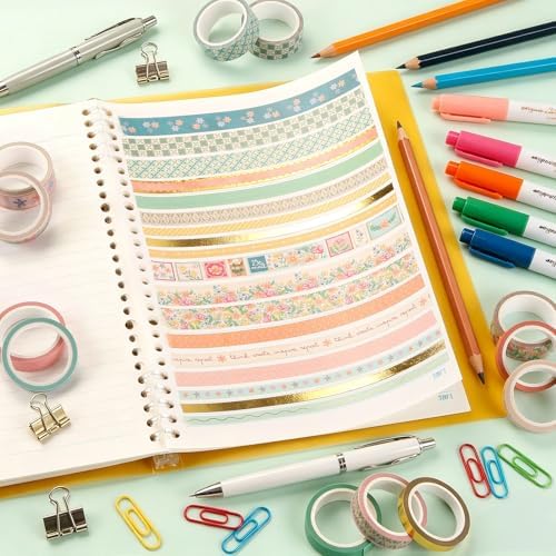Washi Tape Set of 18 Rolls, Assorted Sizes, Decorative Tape for Journaling, Scrapbook, DIY Décor, Craft Supplies, Gift Wrapping, Metallic Foil, Painters Summer