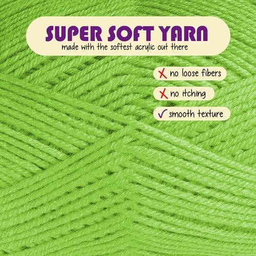 Acrylic Yarn for Crocheting & Knitting – Soft Crochet Yarn for Crocheting, 3 Pack of 370 Yards, Perfect for Crafts & Amigurumi, Medium Worsted Weight 4, Grass Green