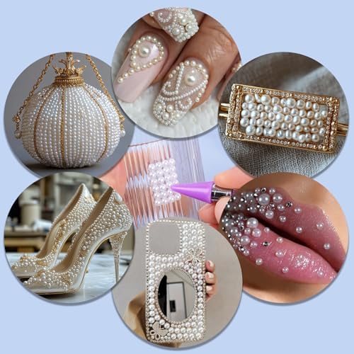 Canvalite 11000Pcs Flatback Pearls for Crafting, Multiple Sizes Half Nail Pearls with 5Pcs B7000 Jewelry Glues & Picker Tools Bedazzling Bead for DIY Crafts Clothing Tumblers Shoes Decors Nail Art
