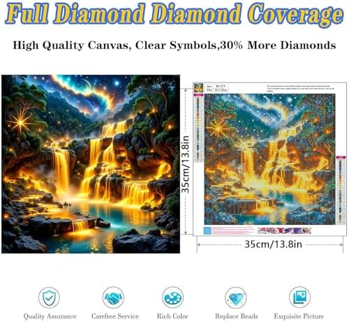 Waterfall Diamond Art Kits for Adults, Landscape Diamond Painting 14x14in