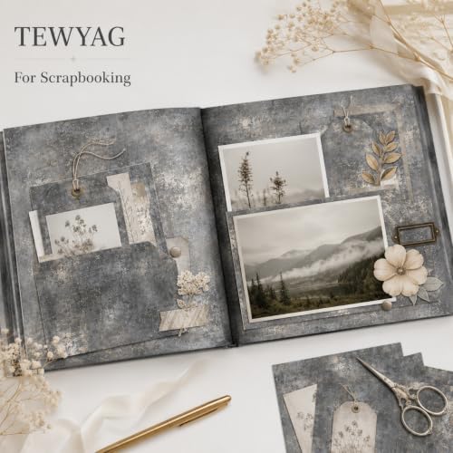 Vintage Scrapbook Paper Double Sided 12x12 Distressed Dark Grunge 24 Sheets