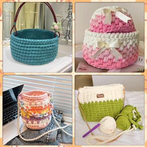 2 PCS 800g T-Shirt Yarn Elastic Fabric Crochet for DIY Knitting, 260 Yards Spaghetti Thick Knitting Yarn for Hand DIY Bag Basket Cushion Crocheting Projects,Home Decor（Black）