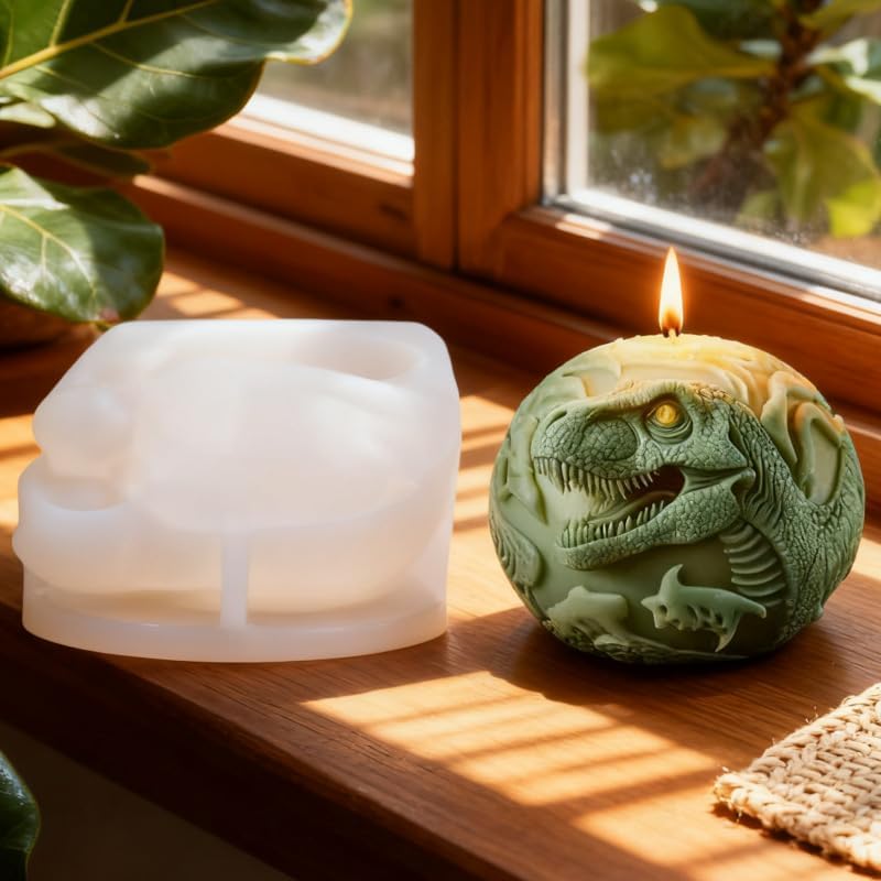 Konrisa Egg Shape 3D Dinosaur Resin Casting Mold for Candles Making, Silicone Candle Molds Aromatherapy Candles Handmade Wax Home Decoration
