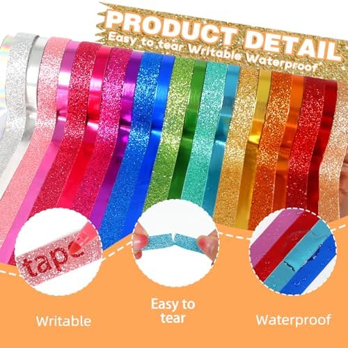 Metallic Glitter Washi Tape - 24 Rolls Thin Colored Masking Tape Set, 6mm/10mm Decorative Tapes for Bullet Journal, Scrapbook, Christmas DIY Crafts, Gift Packaging