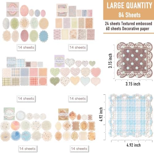 84 Pcs Lace Textured Scrapbook Paper Kit, Embossed Rice Paper For Decoupage