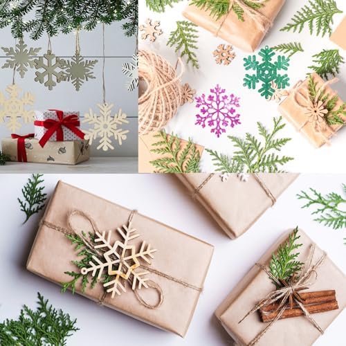 40Pcs Unfinished Paintable Blank Wooden Christmas Snowflake Festival Decoration Ornaments, Xmas Tree Hanging Wood Slices for DIY Art Crafts Party Supplies