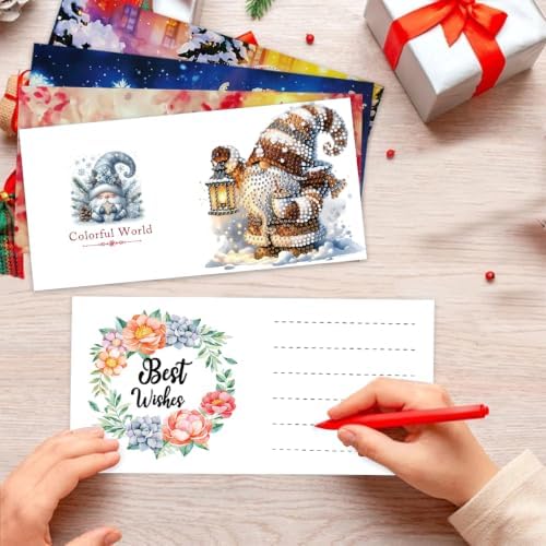 DDGYP 6pk Gnomes Diamond Art Cards w/Envelopes, DIY Xmas Kit for Adults