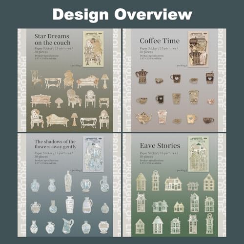 120 Pcs Vintage Home Ephemera Stickers for Scrapbooking