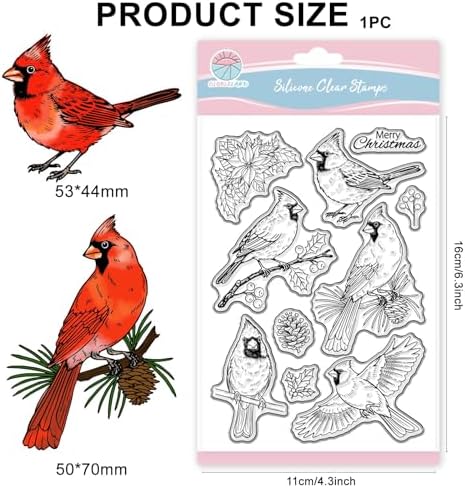 GLOBLELAND Christmas Cardinal Clear Stamps for Cards Making Winter Red Birds Transparent Stamp Mistletoe Silicone Stamps Seal for Christmas DIY Scrapbooking Photo Album Decor