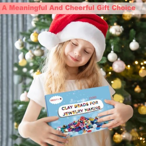 Redtwo 23000 Pcs 144 Colors Clay Beads Bracelet Making Kit | 7 Boxes Flat Polymer Heishi Bead Set with Charms for Friendship Bracelets and Jewelry Making, Gift for Girls Ages 6–12