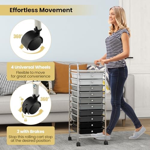 COSTWAY 10-Drawer Rolling Storage Cart, Utility Mobile Trolley
