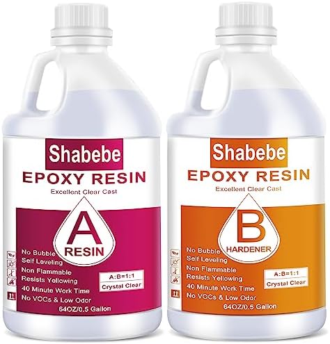 Shabebe Epoxy Resin, 1Gallon Epoxy Resin Crystal Clear, Not-Yellowing No-Bubble,Self Leveling Easy Pour/Mix 1:1 Casting Kit & Coating for DIY Jewelry Making, Art Resina Clear Crafts,Molds,River Tables