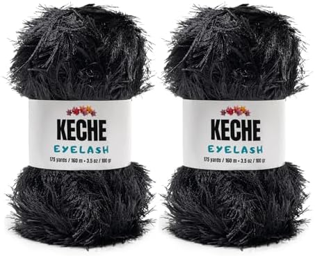 Eyelash Fun Fur Yarn - Premium Soft Crochet Yarn DIY Hand Knitting 100% Polyester 175 Yds 3.53 Oz (Pack of 2) - Black