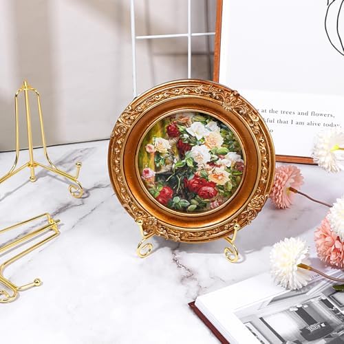 10 Pcs 4 Inch Plate Stands for Display, Gold Iron Small Easels Tabletop Picture Stand Multifunctional Foldable Display Stands for Plates, Pictures,Photos, Cards, Books, Frames, Paintings