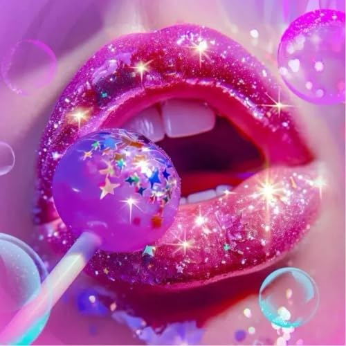 ckdiluy Trippy Diamond Art Kits for Adults Beginners, 5D DIY Lips Diamond Painting Kits, Full Round Drill Diamonds Dots Gem Art Crystal, Home Wall Decor 13.8X13.8 Inch