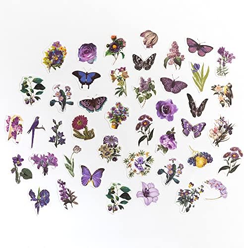 Alideco 200pcs Vintage Scrapbook Stickers Kawaii Purple Floral Scrapbooking Paper Washi Junk Journaling Supplies Collage Album Aesthetic Cottagecore Picture Frames(Butterfly)