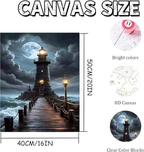 AOSGEDY Paint by Numbers for Adults Beginner, Lighthouse Adult Paint by Number Kits on Canvas, DIY Acrylic Oil Easy Painting by Numbers Kits for Home Wall Decor 16X20 Inch (Without Frame)