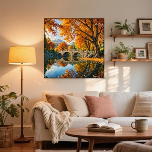 KYOQFVN Landscape Diamond Art Kits for Adults, Fall Diamond Painting Kits for Adults, 5D DIY Lake Paint with Diamond Beads Craft Home Wall Decor 14x14 inch