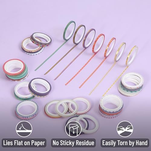 Mr. Pen- Skinny Washi Tape Set, 48 Rolls, Gold Foil Print, 3mm Wide | 5.5 Yards/Roll, Washi Tape for Scrapbook, Arts, Crafts, Journals and Planners