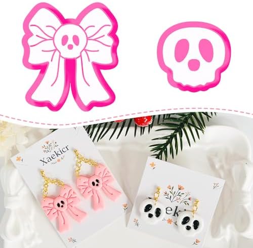 Xaekicr Skull Bow & Cartoon Skeleton Polymer Clay Cutters – Halloween Clay Earring Cutters for DIY Earrings – Cute Polymer Clay Molds for Jewelry Making – Clay Tools for Craft Lovers