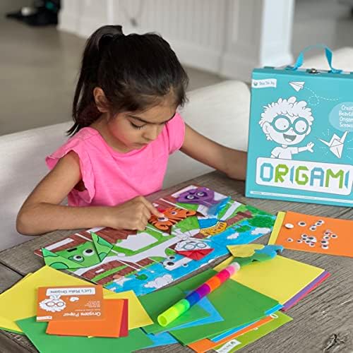 Open The Joy Origami Kit for Kids - 150 Double Sided Multi Colored Origami Paper Set - Easy to Hard Level Origami Projects - 32 Page Origami Book for Kids, Table Top Game Box and Beginners.