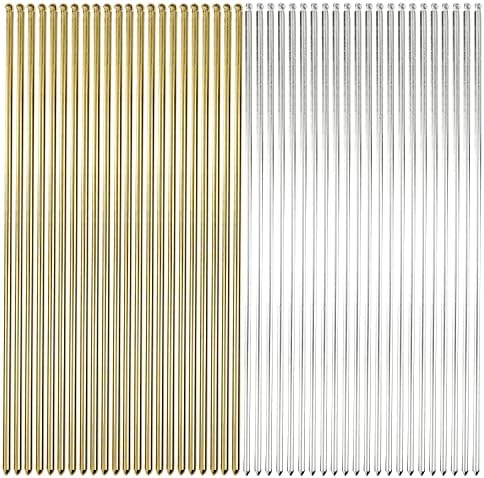 Lawie 40 Pack 6 Inch Gold Silver Long Metal Straight Hair Sticks with Hole Pencil Plain Hair Picks Forks Needle Rod Blank Thin Hairpins Hair Shawl Pins Chopsticks Bun Holder Craft DIY Accessories Bulk