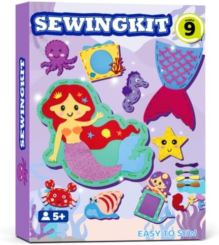 powerful xishan Mermaid Sewing Kit for Kids Ages 4-8| 9 Beginner Projects