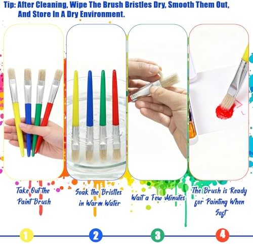 48 Pcs Paint Brushes for Kids Bulk Paintbrushes Set Large Chubby Round and Flat Brushes for Acrylic Painting Oil Watercolor Washable Paint